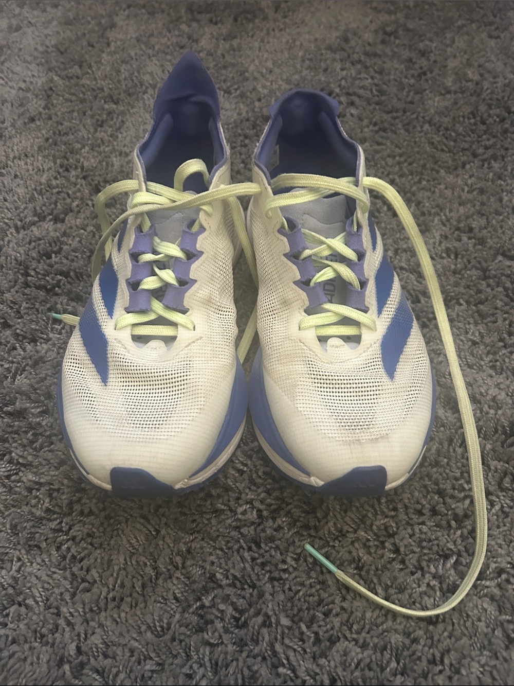 adidas Women's White & Blue Lightweight Sneakers with Lime Laces